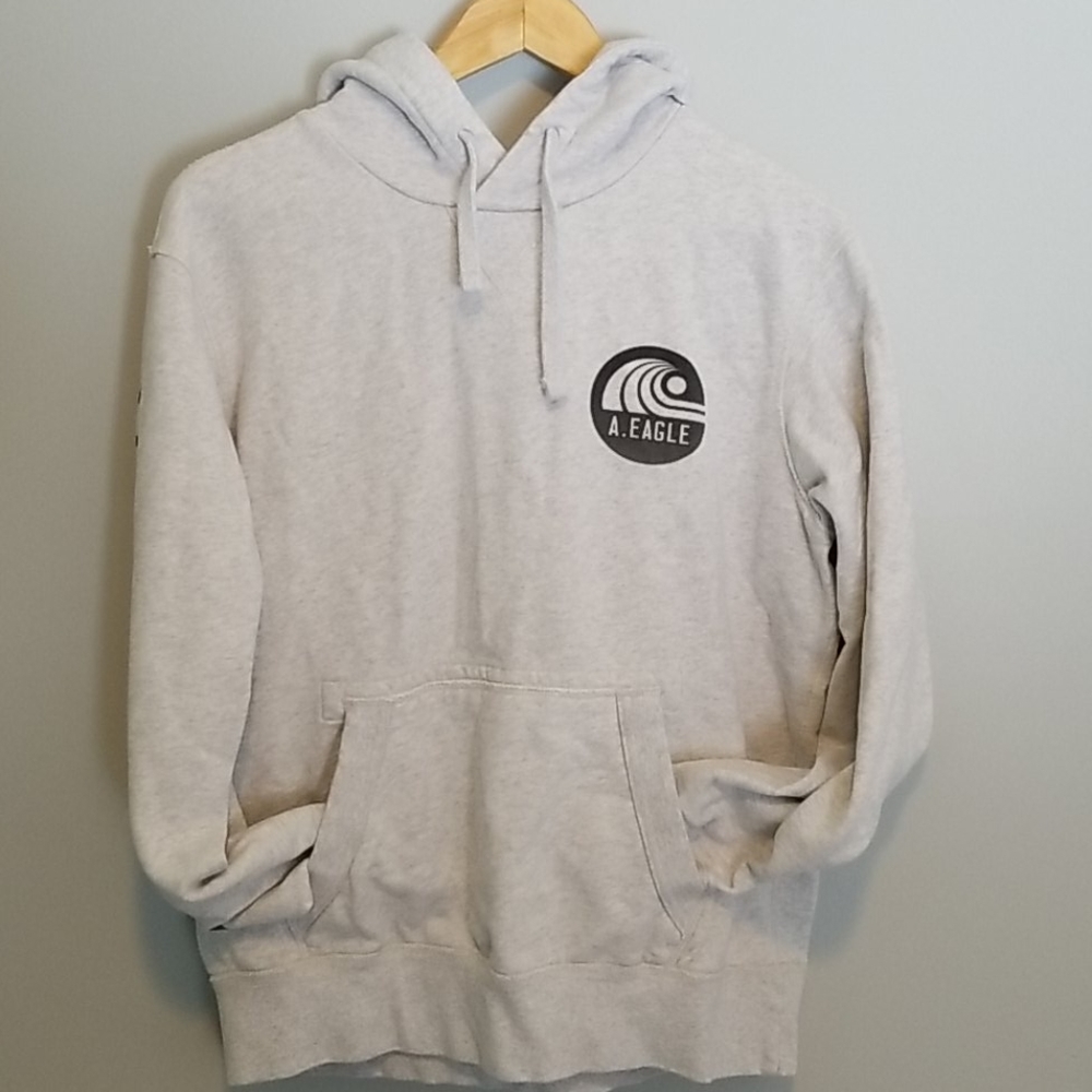American Eagle Grey Hooded Sweatshirt M